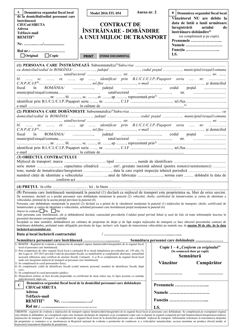 Prima pagină din previzualizarea documentului Contract de înstrăinare-dobândire mijloc de transport