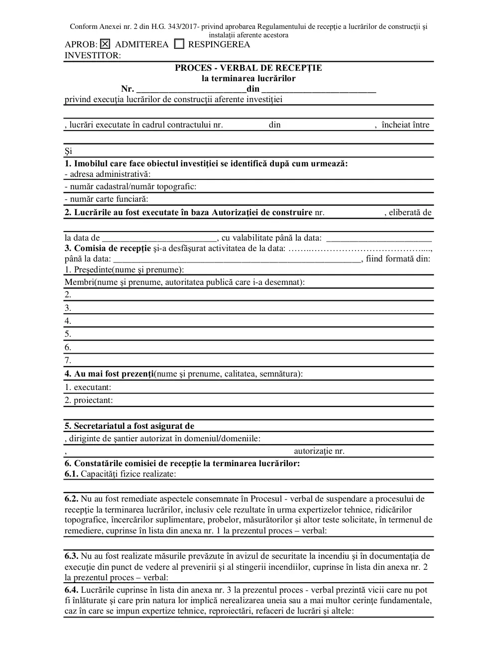 Prima pagină din previzualizarea documentului Proces-verbal recepție la terminarea lucrărilor