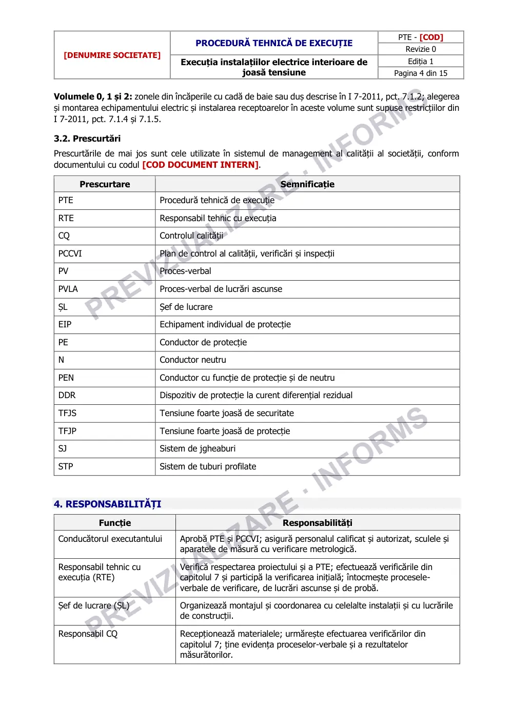 Pagina 4 din documentul Procedură tehnică de execuție: instalații electrice de joasă tensiune