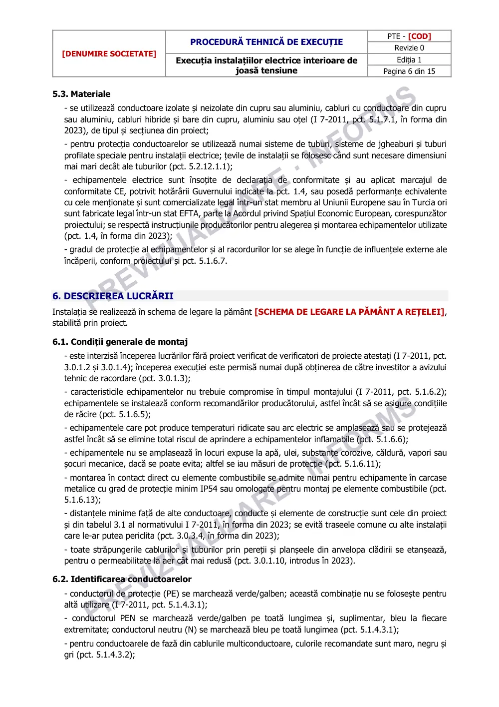 Pagina 6 din documentul Procedură tehnică de execuție: instalații electrice de joasă tensiune
