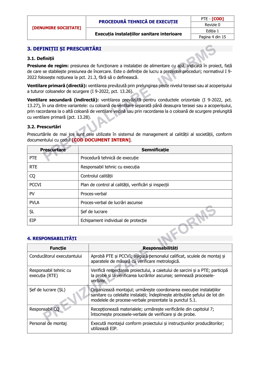 Pagina 4 din documentul Procedură tehnică de execuție: instalații sanitare interioare