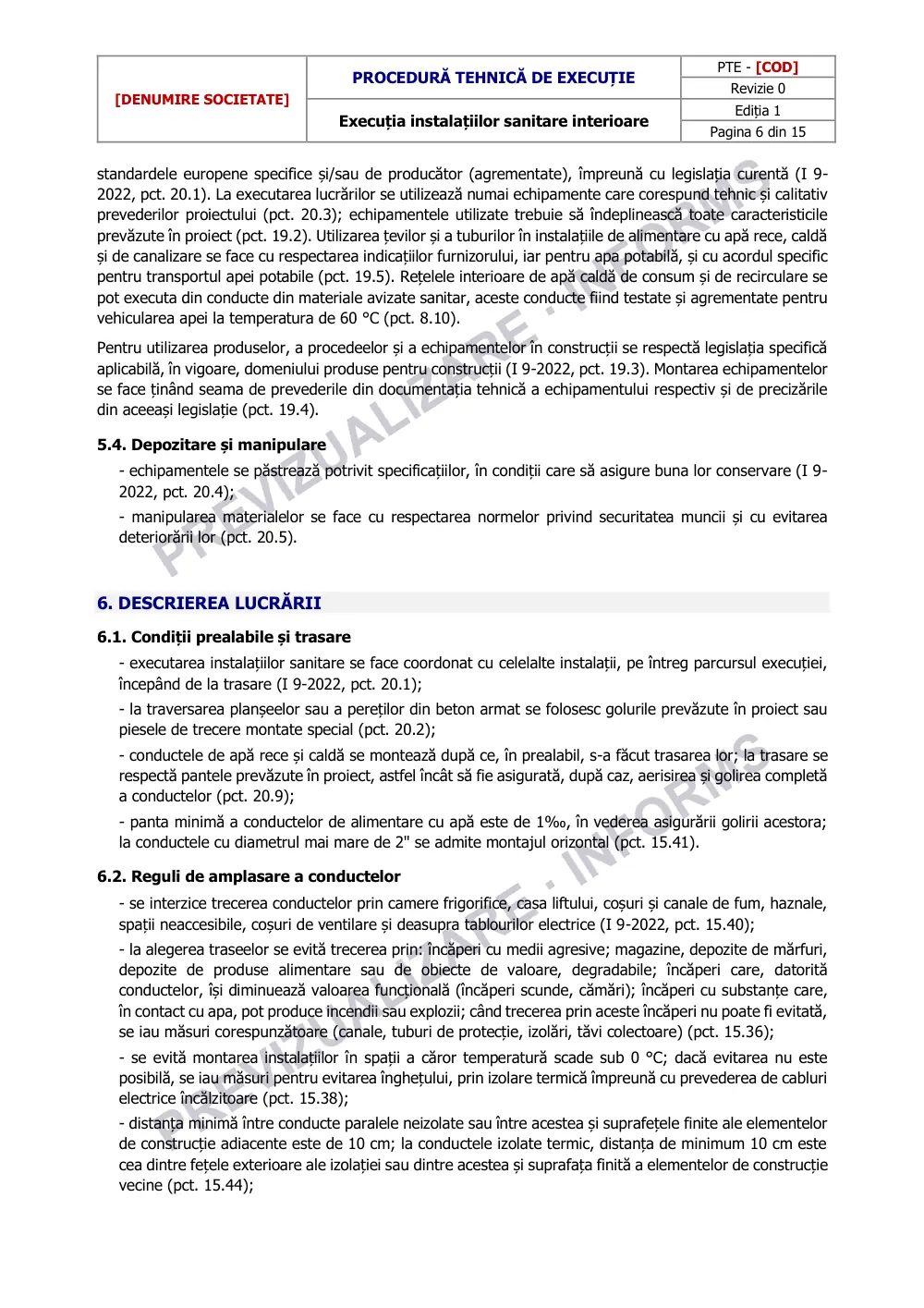 Pagina 6 din documentul Procedură tehnică de execuție: instalații sanitare interioare