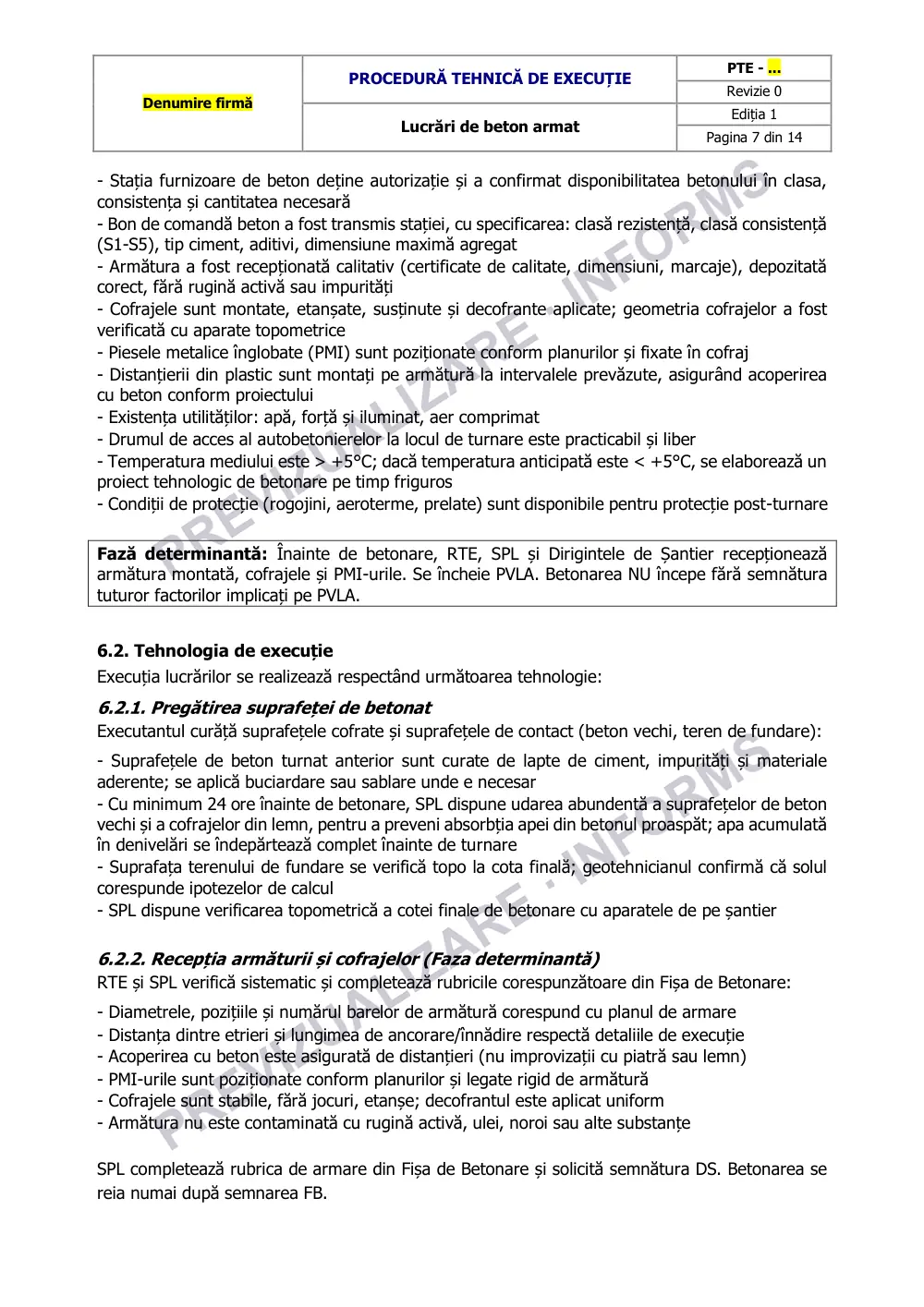Pagina 7 din documentul Procedură tehnică de execuție: lucrări de beton armat