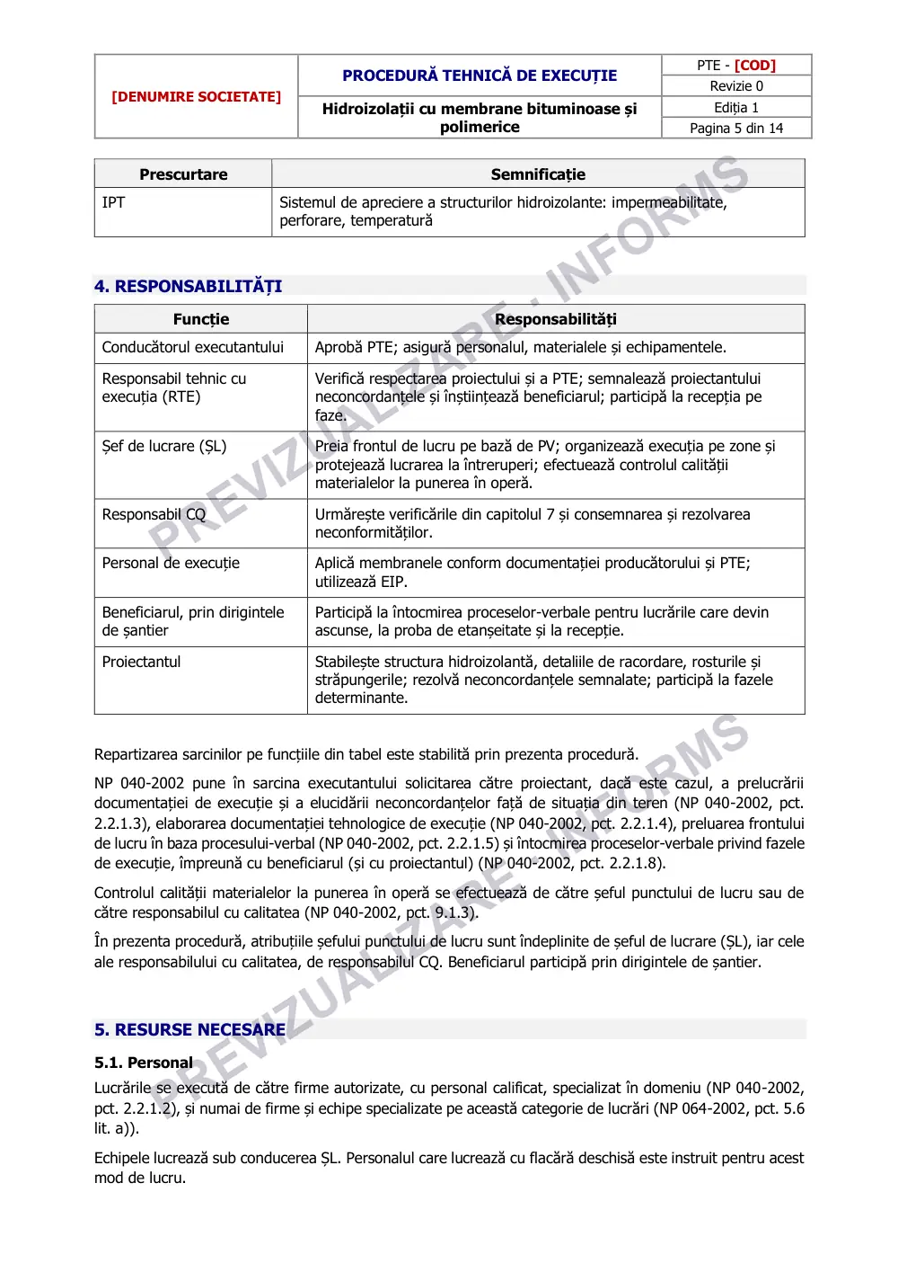 Pagina 5 din documentul Procedură tehnică de execuție: hidroizolații cu membrane