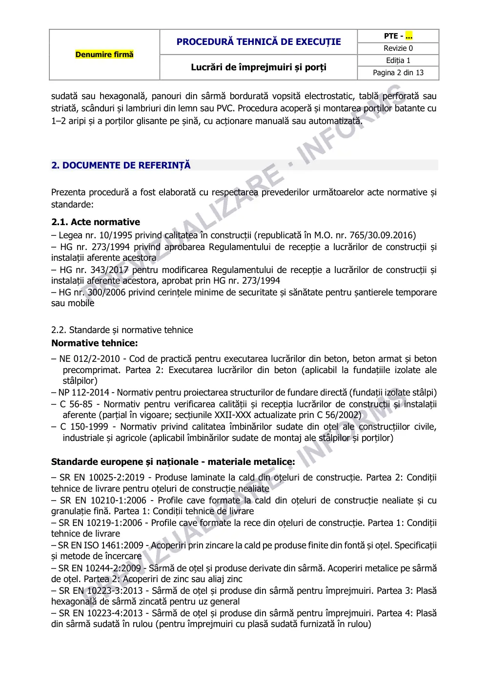 Prima pagină din previzualizarea documentului Procedură tehnică de execuție: împrejmuiri și porți