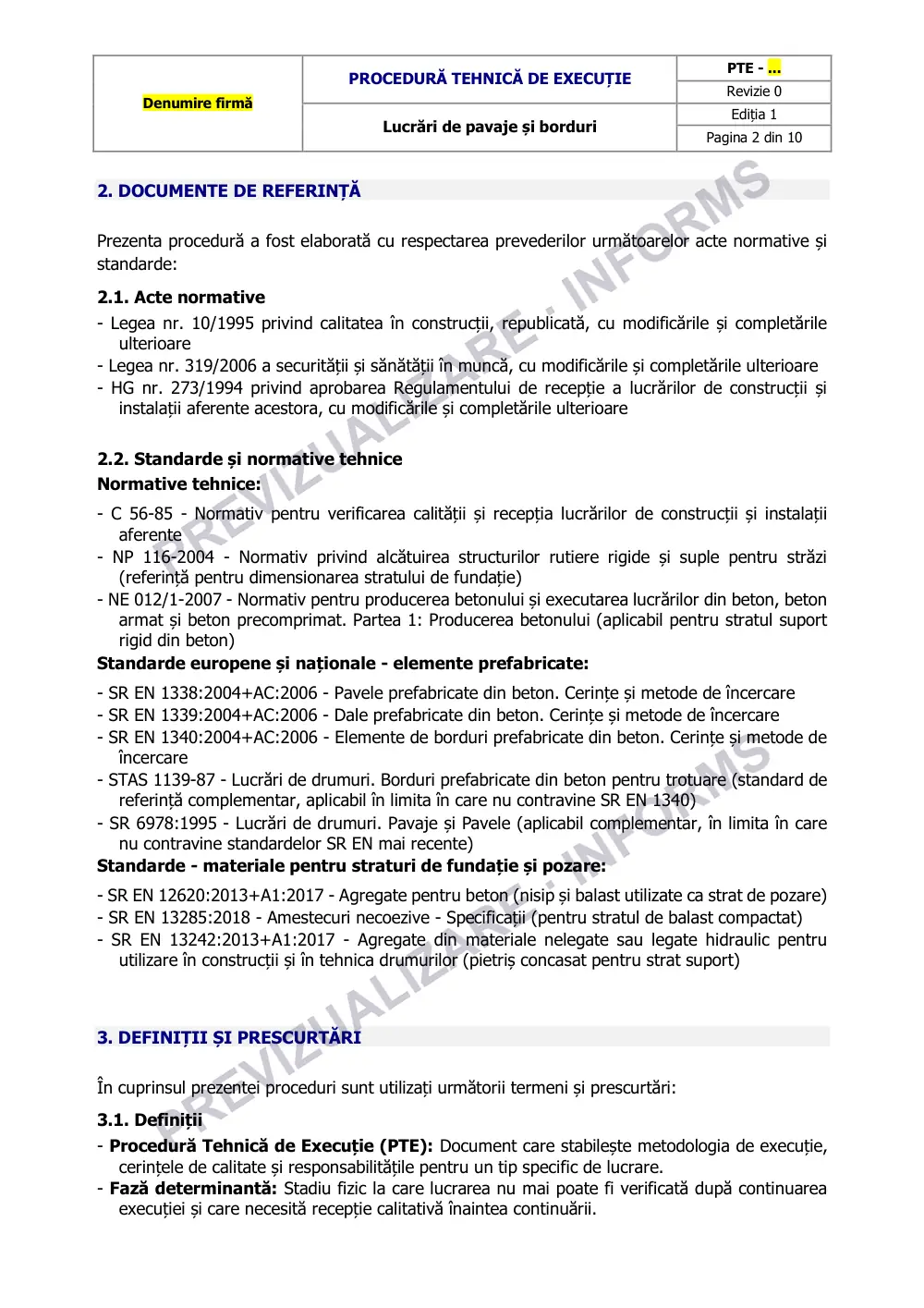 Prima pagină din previzualizarea documentului Procedură tehnică de execuție: pavaje și borduri