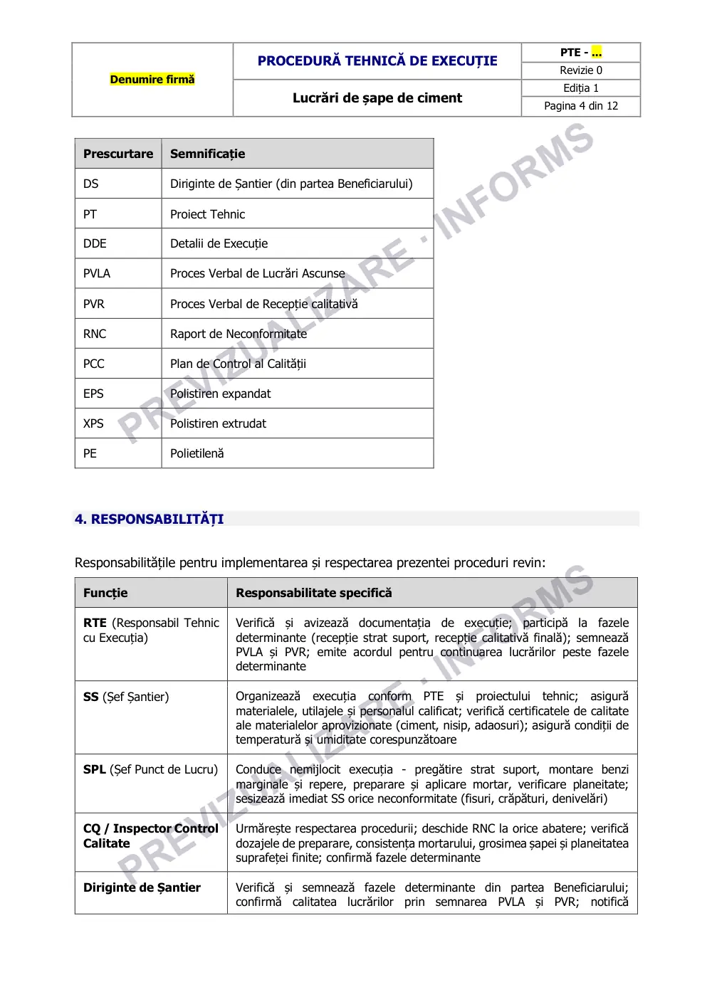 Pagina 4 din documentul Procedură tehnică de execuție: lucrări de șape de ciment