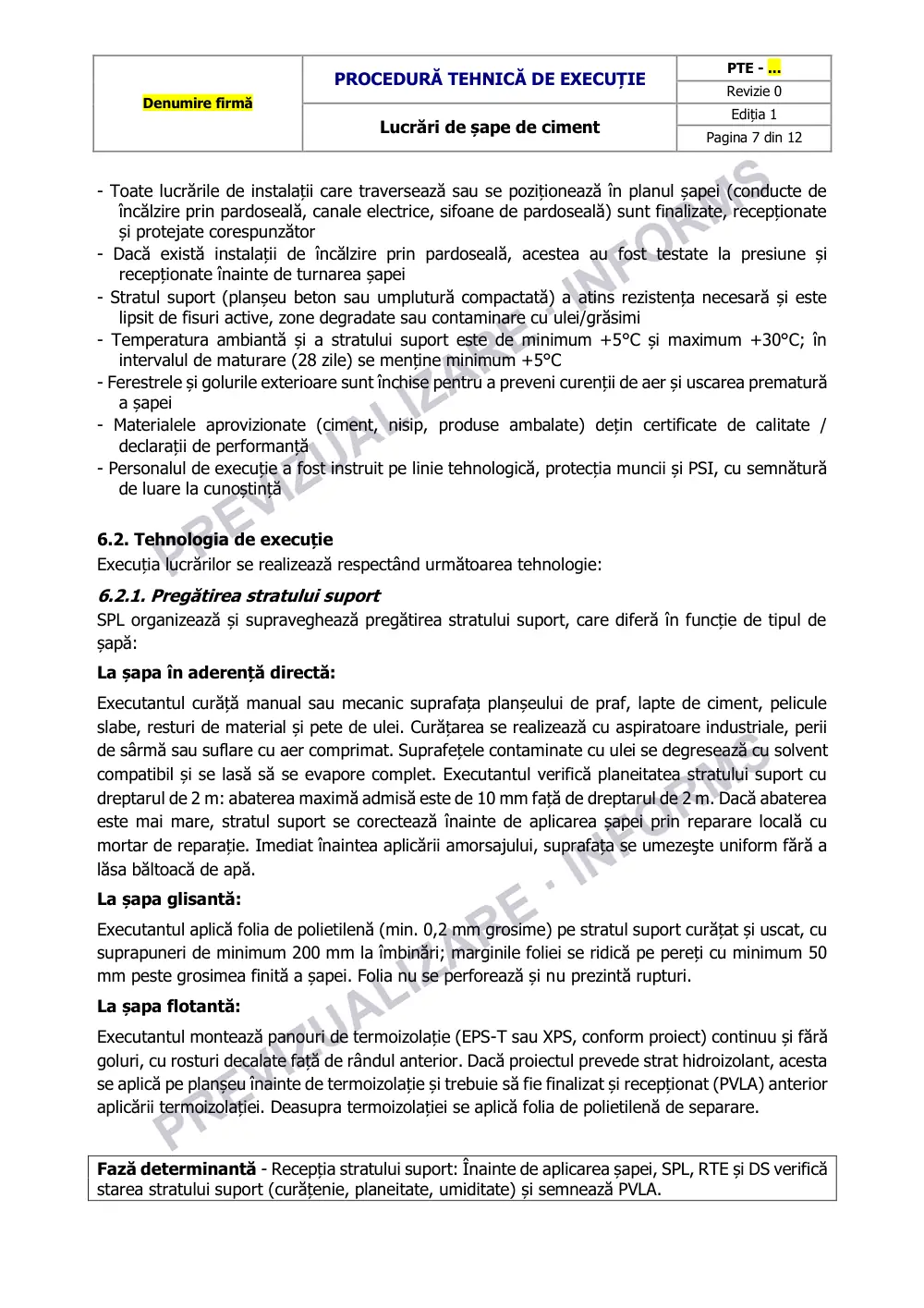Pagina 7 din documentul Procedură tehnică de execuție: lucrări de șape de ciment