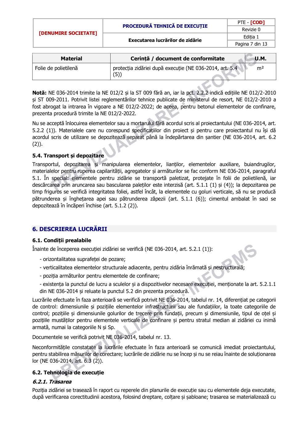 Pagina 7 din documentul Procedură tehnică de execuție: lucrări de zidărie